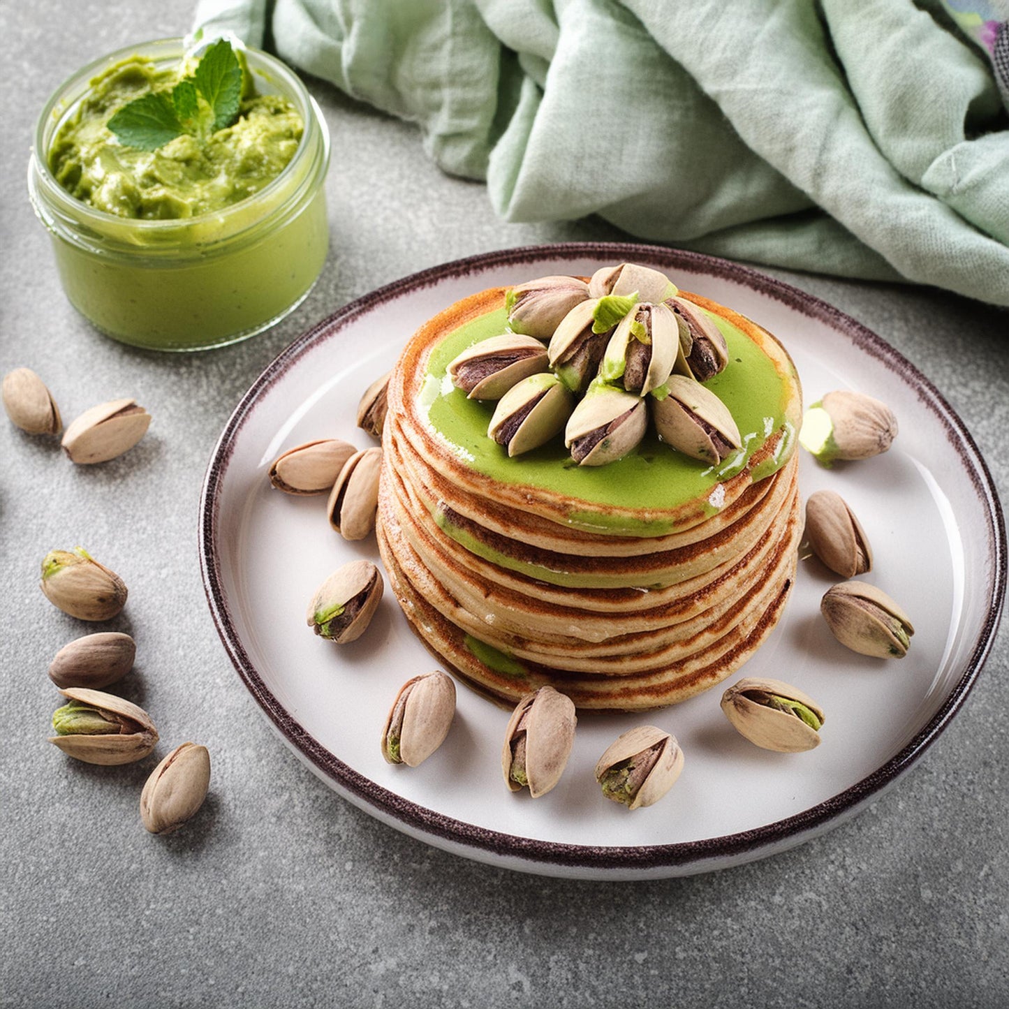 Pancakes con crema spalmabile proteica al pistacchio