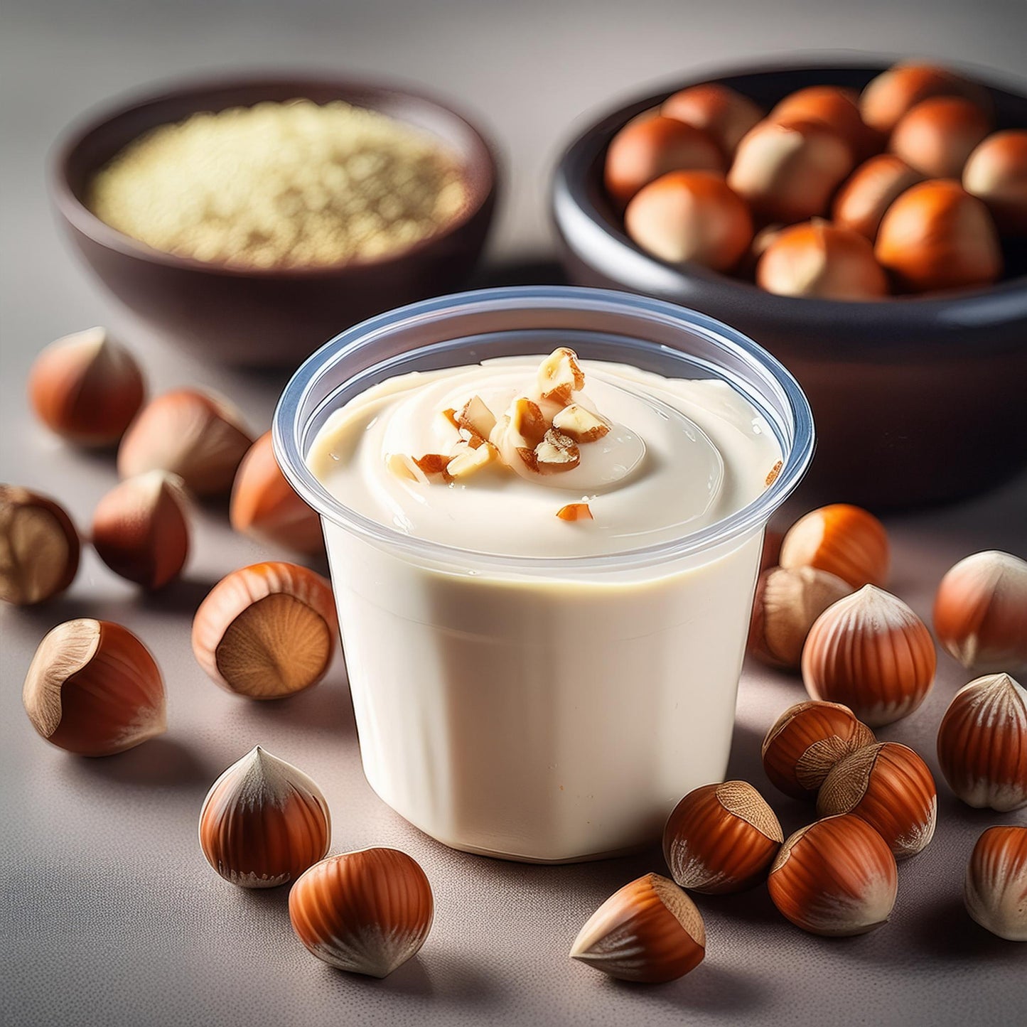 Yogurt bianco con crema spalmabile proteica alla nocciola bianca