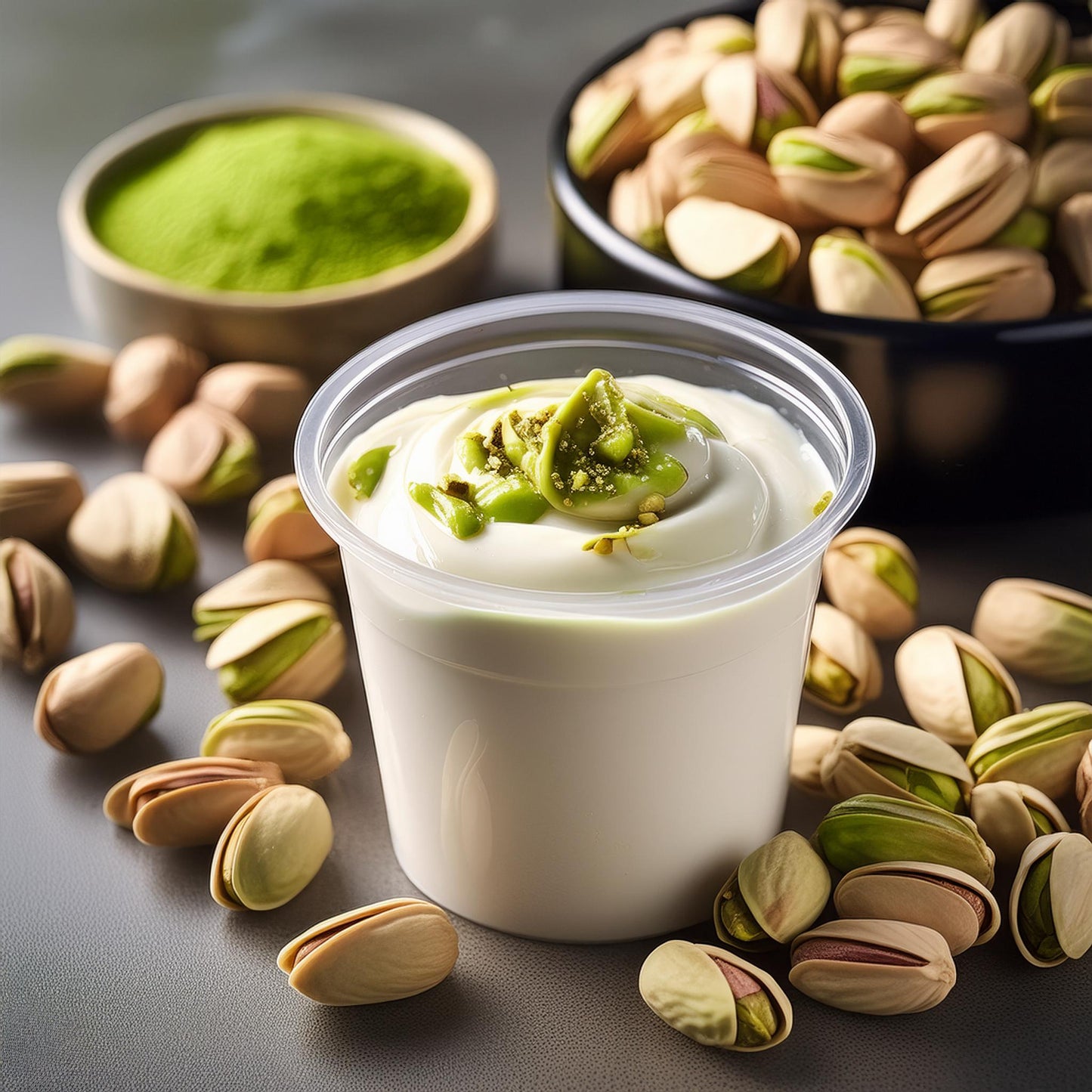 Yogurt bianco con crema spalmabile proteica al pistacchio